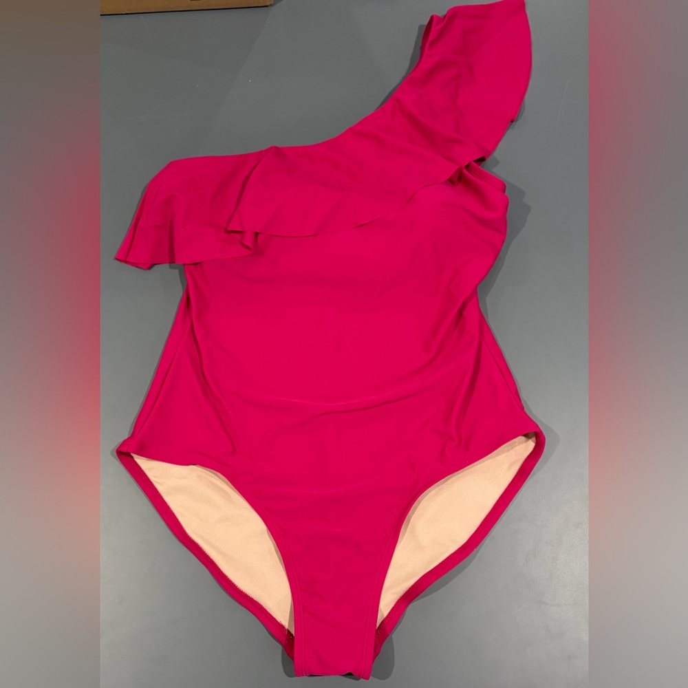 Bright Pink One-Shoulder Kids One-Piece Swimsuit